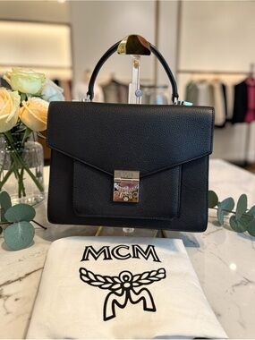 MCM Tracy Satchel in Black Pebbled Leather Top Handle or Crossbody EUC w/ COA